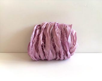 Recycled Sari Silk - Sari Silk Ribbon Yardage - Iris Sari Ribbon - 10 Yds Mixed Media Ribbon