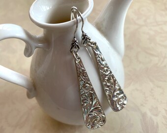 Sterling Spoon Handle Earrings - Patterned Spoon Earrings - Silver Earrings