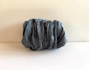 Charcoal Sari Silk Ribbon - Recycled Sari Silk Ribbon - 10 Yards Mixed Media Ribbon