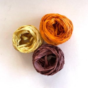 Sari Silk Ribbon - Recycled Sari Silk Ribbon - Goldenrod, Orange, Brown, 5 Yds Each, 15 Yds Total
