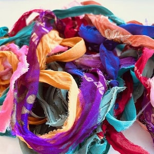 Chiffon  Silk Sari Ribbon - Recycled Sari Silk Ribbon - Multi Colored Chiffon Sari Silk, 10 Yards
