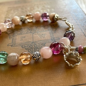 Morganite & Tourmaline Bracelet - 8mm Pastel Gemstone Bracelet - Gemstone Beaded Bracelet