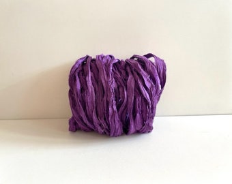 Sari Silk Ribbon - Recycled Silk Sari Ribbon, Purple - 10 Yards Weaving Ribbon