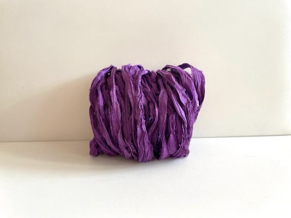 Sari Silk Ribbon - Recycled Silk Sari Ribbon, Purple - 10 Yards Weaving Ribbon