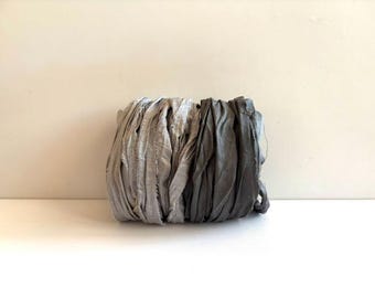 Sari Silk Ribbon - Recycled Sari Silk Ribbon - Gray & Charcoal, 5 Yds Each, 10 Yds Total