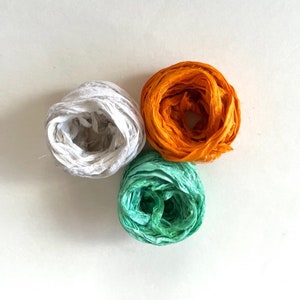 Recycled Sari Silk Ribbon - Sari Silk Ribbon - Antique White, Orange & Mint, 5 Yards Each, 15 Yds Total