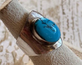Anillo vintage de plata de ley con turquesa azul - Anillo de turquesa y plata de ley - Talla 6 Anillo llamativo