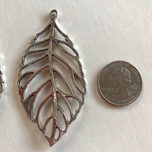 Large Leaf Pendants 2 Large Pewter Leaf Charms Jewelry Supplies image 3