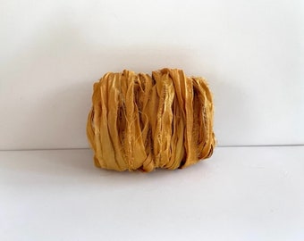 Recycled Sari Silk Ribbon - Sari Silk Ribbon - Gold, 10 Yards Mixed Media Ribbon