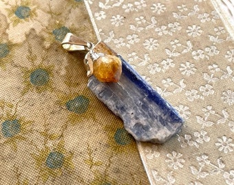 Blue Kyanite Pendant With Citrine - Kyanite Gemstone Pendant - Jewelry Supplies