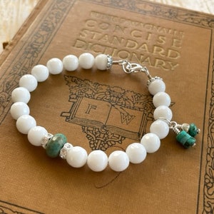 White Agate & Turquoise Bracelet - White Agate Gemstone Bracelet - Agate Jewelry