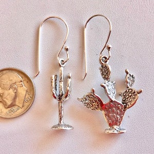 Silver Cactus Earrings - Sterling Silver Earrings - Southwest Jewelry