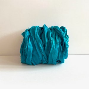 Turquoise Sari Silk Ribbon - Recycled Silk Sari Ribbon - 10 Yards Journaling Ribbon