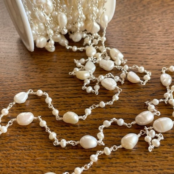 Freshwater Pearl Rosary Chain - Rosary Chain By-The-Foot - Multi Pearl Rosary Chain - jewelry Supply