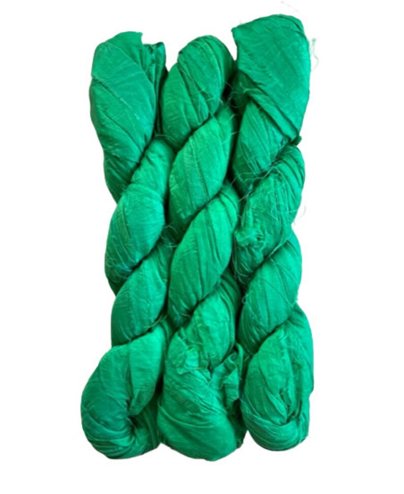 Sari Silk Ribbon Recycled Sari Silk Ribbon Emerald Green, 10 Yards Mixed Media Ribbon image 2