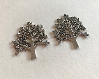 Tree of Life Pendants - Two Large Tree of Life Charms - Pewter Jewelry Supplies