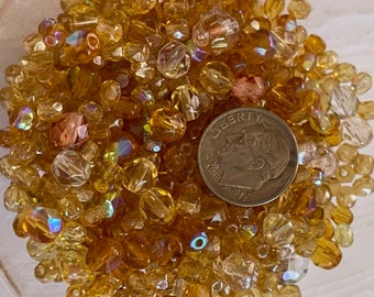 Faceted Gold Crystal Bead Mix - Loose Glass Crystal Beads - Jewelry Bead Supply