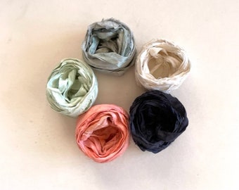 5 Color Sari Silk Sampler - Recycled Multi Sari Ribbon - 2 Yds Each, 10 Yds Total Mixed Media Ribbon