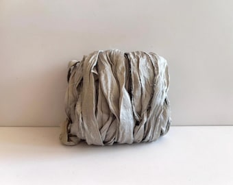 Silk Sari Ribbon - Recycled Sari Silk Ribbon - Gray Sari Ribbon, 10 Yards