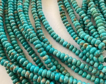 Natural Turquoise Rondelle Beads - 6mm Smooth Blue Turquoise Bead Strand - Beading Supplies