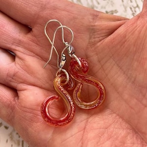 Dichroic Glass Drop Earrings - Dichroic Glass Jewelry - Iridescent Orange Glass Earrings