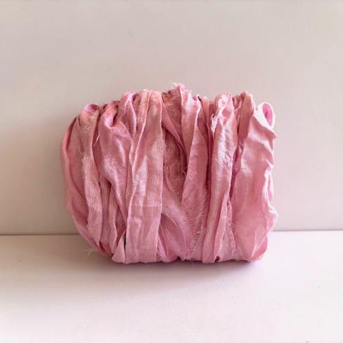 Silk Sari Ribbon - Recycled Sari Silk Ribbon - Pink, 10 Yds Mixed Media Ribbon