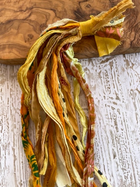 Yellow Sari Silk Ribbon Strips Recycled Sari Silk Ribbon Strips