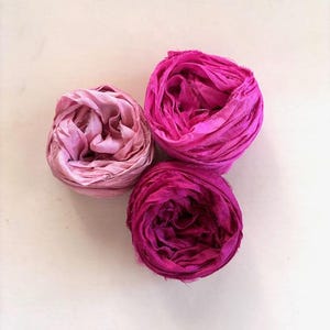 Sari Silk Ribbon - Recycled Sari Silk Ribbon - Three Pinks, 5 Yds Each, 15 Yds Total