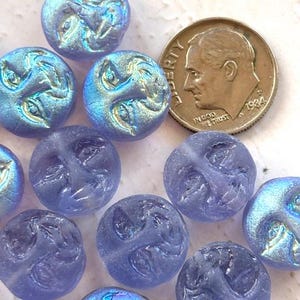 Blue Czech Glass Moon Face Beads - (15) Czech Beads With Man-In-Moon - Beading Supplies