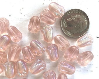 Pink Czech Glass Tulip Bead - Loose Czech Beads - Beading Supplies