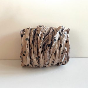 10 Yards Sari Silk Ribbon- Recycled Sari Silk Ribbon - Mushroom Polka Dot, 10 Yards