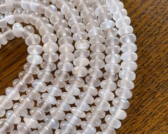 8mm Selenite Rondelle Beads - Natural Smooth Selenite Bead Strand - Gemstone Beads