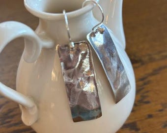 Hammered Sterling Silver Drop Earrings - Textured Silver Earrings - Silver Jewelry