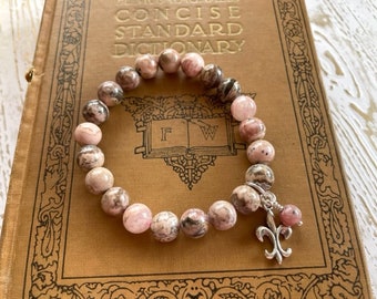 Rhodonite Energy Bracelet - Pink Gemstone Stretch Bracelet - Rhodonite Jewelry