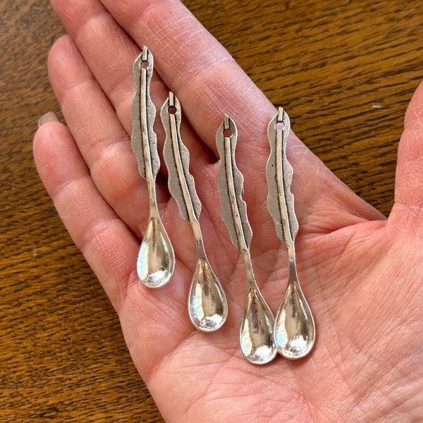 Mini Spoons Charms - 4 Miniature Salt Spoon Pendants - Pewter Jewelry Supply