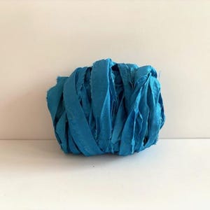 Blue Silk Sari Ribbon - Recycled Sari Silk Ribbon - 10 Yds Ocean Blue Sari Ribbon