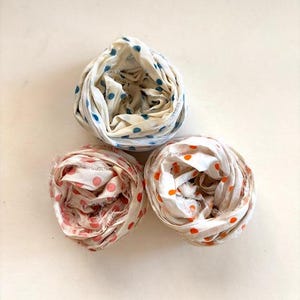 Sari Silk Ribbon - Recycled Silk Sari Ribbon - Pink, Blue & Orange Dots, 5 Yds Each, 15 Yds Total