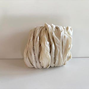 Sari Silk Ribbon Yardage - Recycled Sari Silk Ribbon - Antique White, 10 Yds, Sari Ribbon Strips