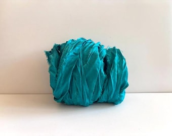 Turquoise Sari Silk Ribbon - Recycled Silk Sari Ribbon - 10 Yards Journaling Ribbon