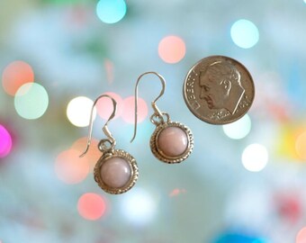 Rhodonite Sterling Silver Drop Earrings - Pink Gemstone Earrings - Small Rhodonite Earrings