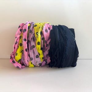 Sari Silk Ribbon - Recycled Sari Silk Ribbon - Tie Dye and Black, 5 Yds Each, 10 Yds Total