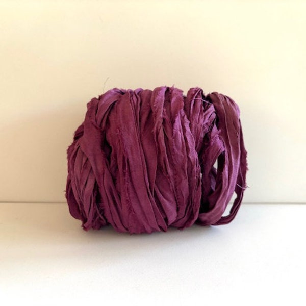 Plum Sari Silk Ribbon - Recycled Silk Sari Ribbon - 10 Yards Weaving Ribbon