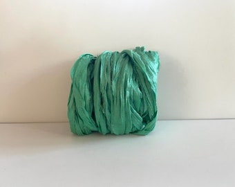 Sari Silk Ribbon - Recycled Sari Silk Ribbon - Dark Mint Sari Ribbon, 10 Yards