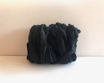 Black Sari Silk Ribbon - Recycled Sari Silk Ribbon - 10 Yards Black Ribbon