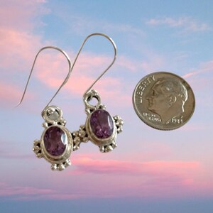 Amethyst & Sterling Drop Earrings - Purple Gemstone Earrings - Amethyst Jewelry