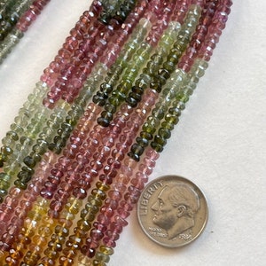 Faceted 4mm Tourmaline Bead Strand Tiny Natural, Multi Tourmaline Rondelles 15 1/5 Tourmaline Bead Strand image 1