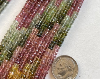 Faceted 4mm Tourmaline Bead Strand - Tiny Natural, Multi Tourmaline Rondelles - 15 1/5" Tourmaline Bead Strand