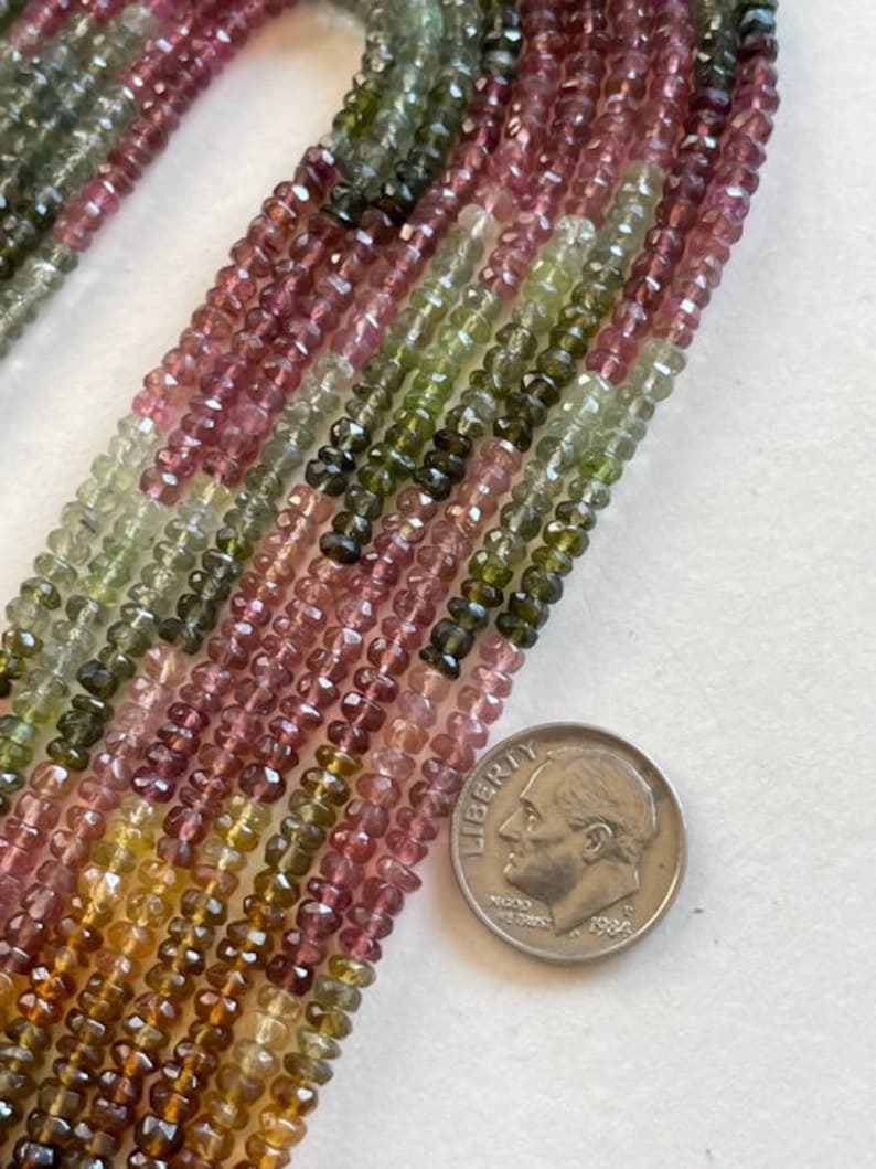 Faceted 4mm Tourmaline Bead Strand Tiny Natural, Multi Tourmaline Rondelles 15 1/5 Tourmaline Bead Strand image 1