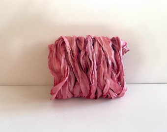 Sari Silk Ribbon - Recycled Sari Silk Ribbon - Warm Pink, 10 Yards Mixed Media Ribbon, Lot J