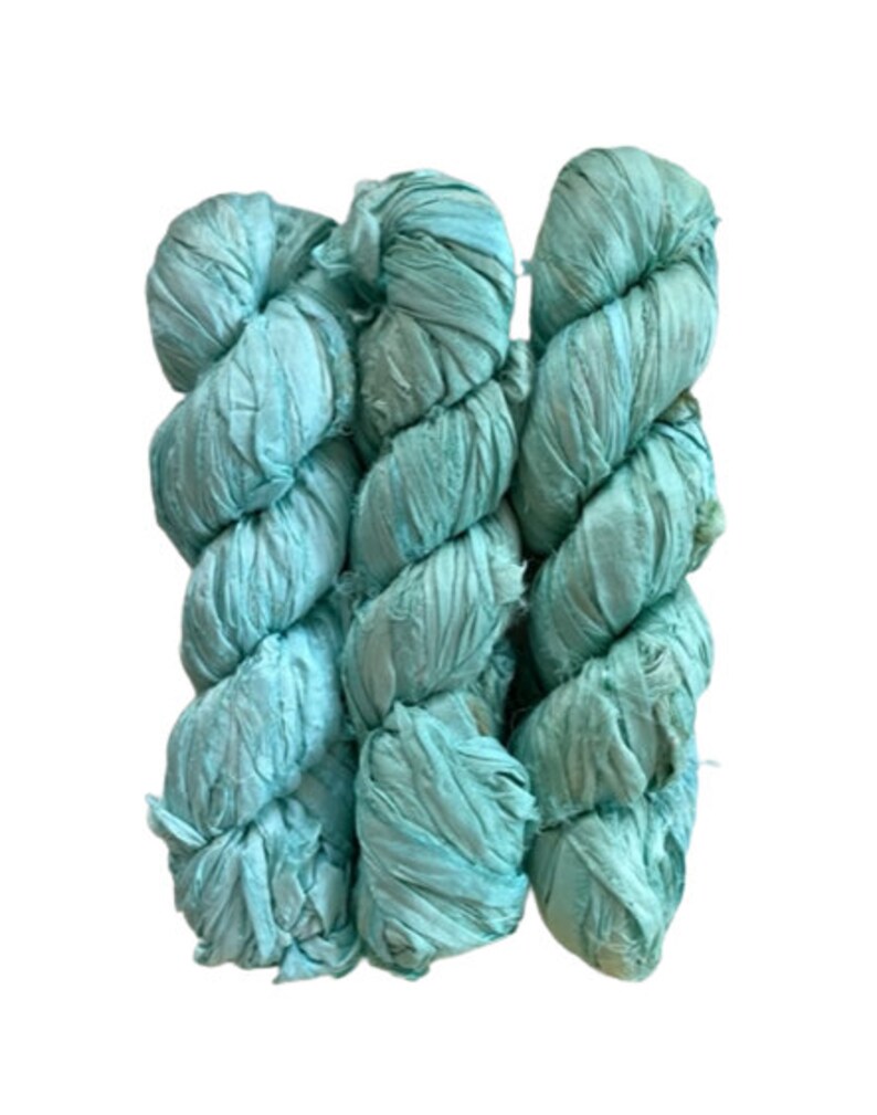 Sari Silk Ribbon Recycled Sari Silk Ribbon Aqua, Butter, Blue, 5 Yds Each, 15 Yds Total image 3